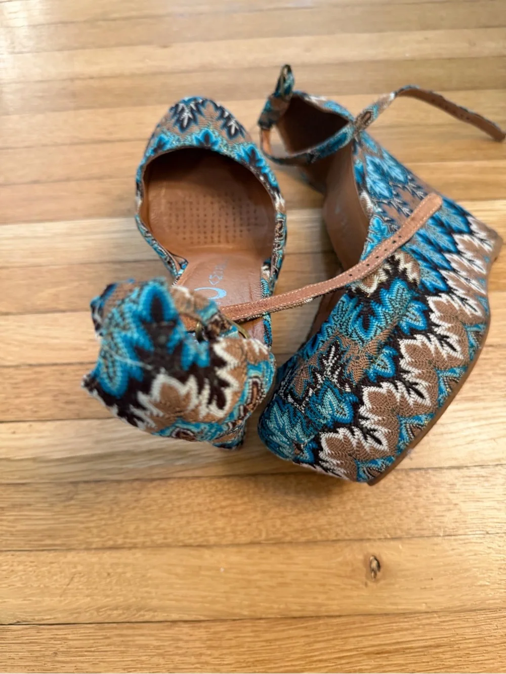 Jeffrey Campbell “Bette” Women’s Blue Patterned Wedge Sandals